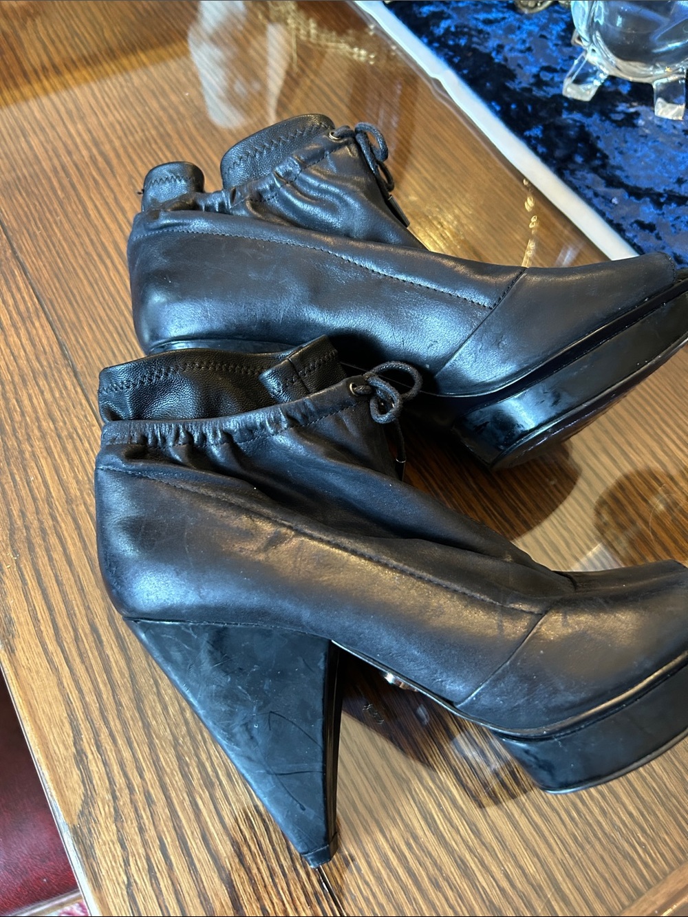 RACHEL Rachel Roy Black Leather Wedge Ankle Boots